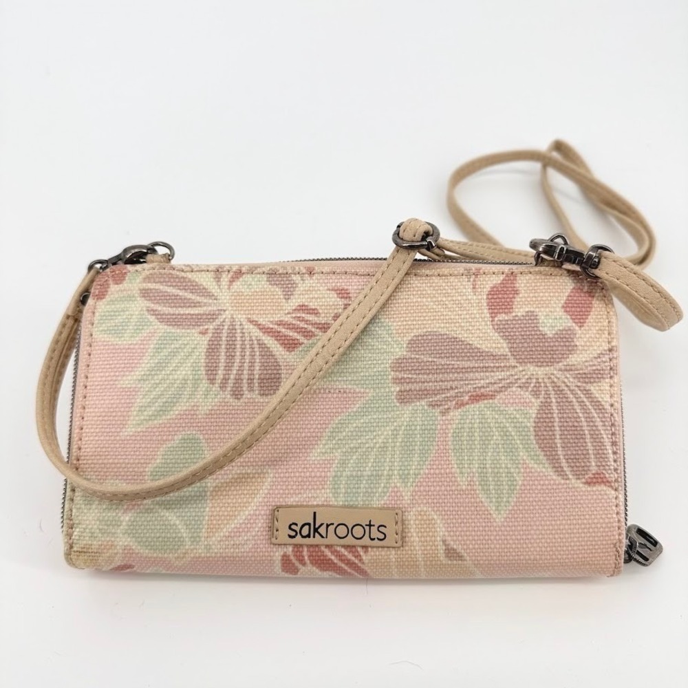 Sakroots Cellphone Crossbody Petal Pink Flower Blossom Butterfly Canvas Boho